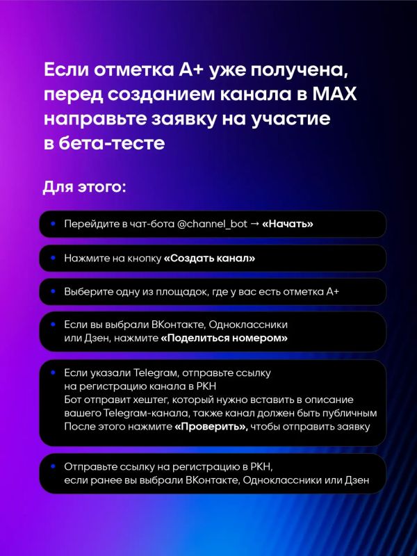Как создать канал с меткой А+ в MAX? Как создать канал с меткой А+ в MAX?