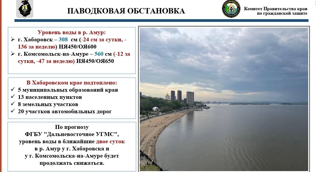 Дмитрий Демешин: Уровень Амура постепенно снижается, и территории края, которые подтапливало, начинают освобождаться от воды Дмитрий Демешин: Уровень Амура постепенно снижается, и территории края, которые подтапливало, начинают освобождаться от воды