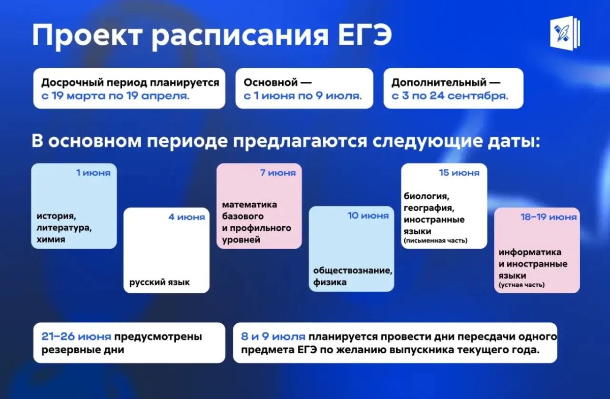 Опубликованы проекты расписания ЕГЭ, ОГЭ и ГВЭ на 2027 год