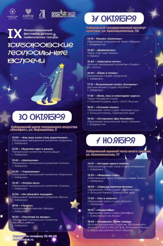 Большая сцена для юных актёров: в Хабаровске покажут 22 спектакля детских театров из 3-х регионов Дальнего Востока Большая сцена для юных актёров: в Хабаровске покажут 22 спектакля детских театров из 3-х регионов Дальнего Востока