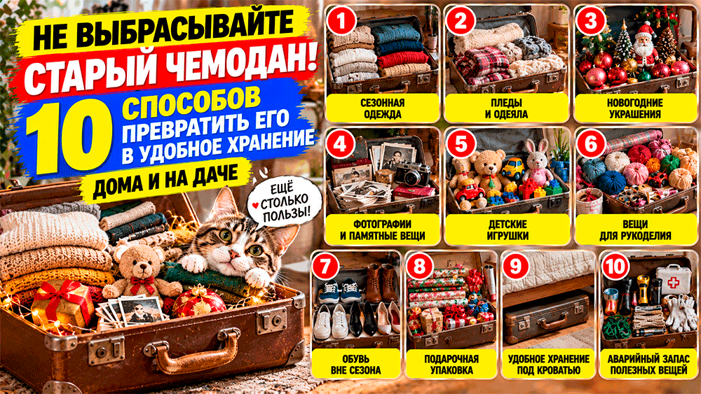 Старый чемодан ещё пригодится: 10 идей для хранения, которые освободят место в доме